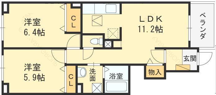 カーサ イナバ(2LDK/1階)の間取り写真