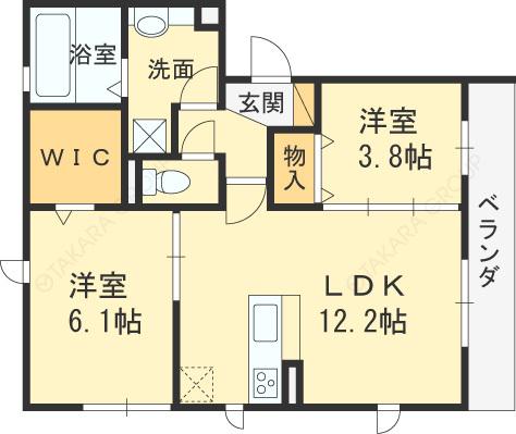 ヴィラージュNISSIN(2LDK/2階)の間取り写真