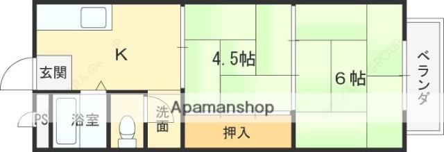 八田ハイツ(2K/1階)の間取り写真