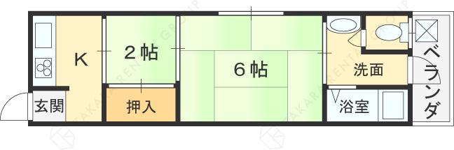 第一田中ハイツ(2K/2階)の間取り写真