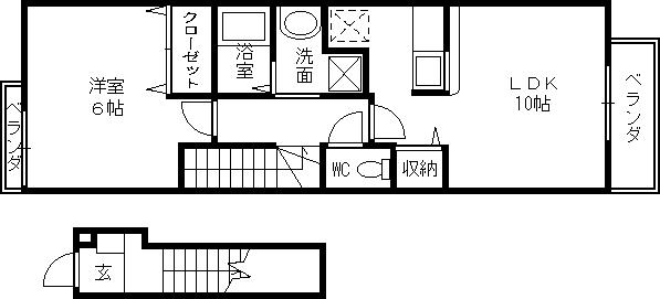 プロムナード桃山(1LDK/2階)の間取り写真