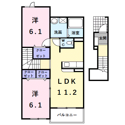 クラールベルFU(2LDK/2階)の間取り写真