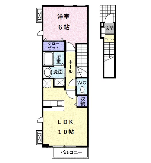 クリスタルブライト(1LDK/2階)の間取り写真