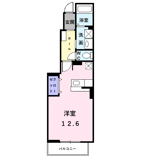 グリンアベニューA棟(ワンルーム/1階)の間取り写真