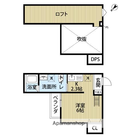 カーサブルーノ萩原天神(1K/2階)の間取り写真