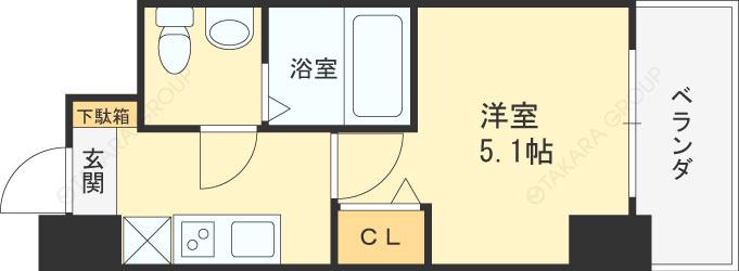 アリビオ立花2(1K/6階)の間取り写真