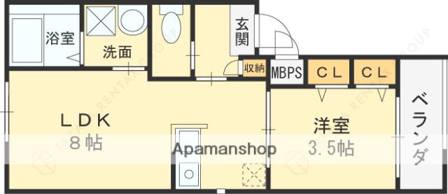 モアナ長瀬町(1LDK/2階)の間取り写真