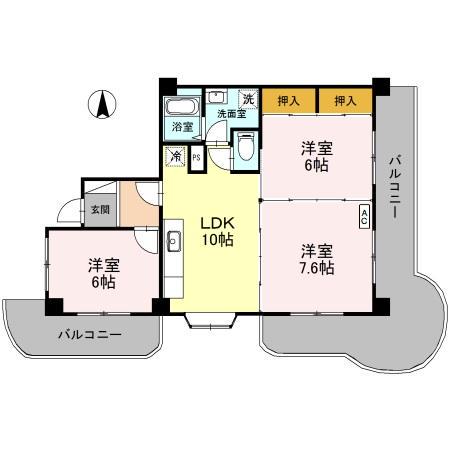 グランディール東山(3LDK/4階)の間取り写真