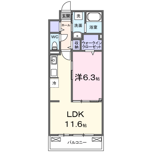 ヒカルサ堺市大野芝(1LDK/3階)の間取り写真
