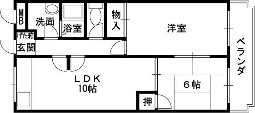 パティオ国分(2LDK/3階)の間取り写真