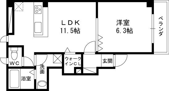 ナーシサス(1LDK/1階)の間取り写真