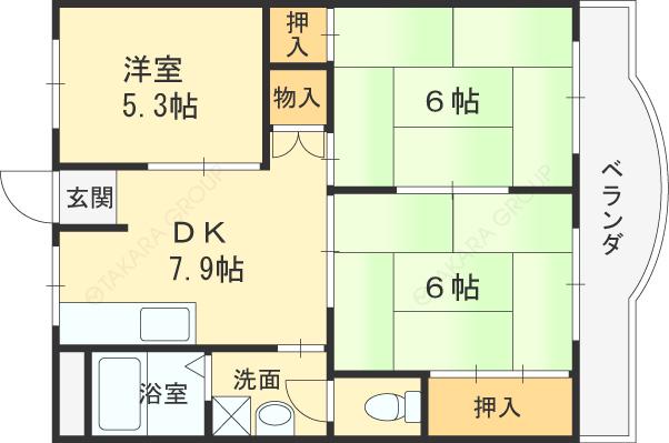 レジデンス松栄(3DK/6階)の間取り写真