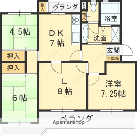 藤阪ハイツD棟(4DK/4階)の間取り写真