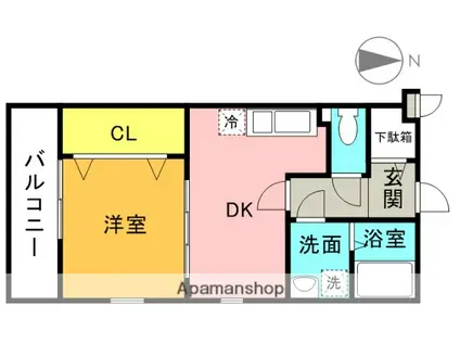 チャルテ高槻富田A棟(1DK/1階)の間取り写真