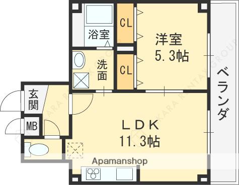 グランフェリシア都島(1LDK/2階)の間取り写真