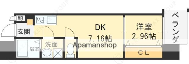 ドゥエリング大阪城北(1DK/9階)の間取り写真