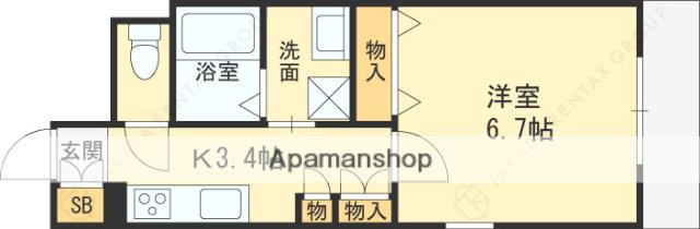 都島区中野町ヘーベルメゾン(1K/1階)の間取り写真
