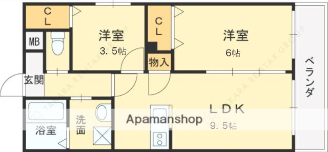 グランイニシオ都島(2DK/2階)の間取り写真