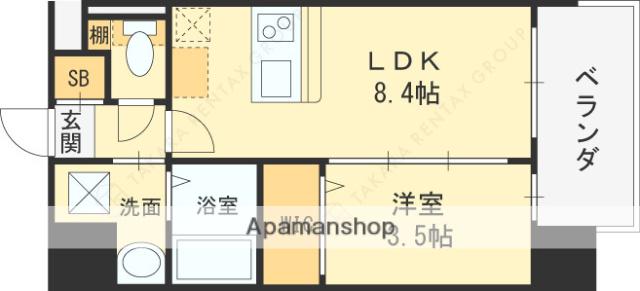 LUXE玉造南(1LDK/13階)の間取り写真