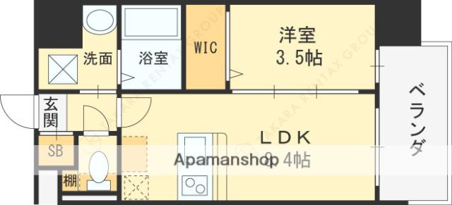 LUXE玉造南(1LDK/9階)の間取り写真