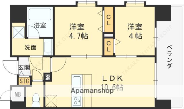 スプランディッド玉造DUE(2LDK/3階)の間取り写真