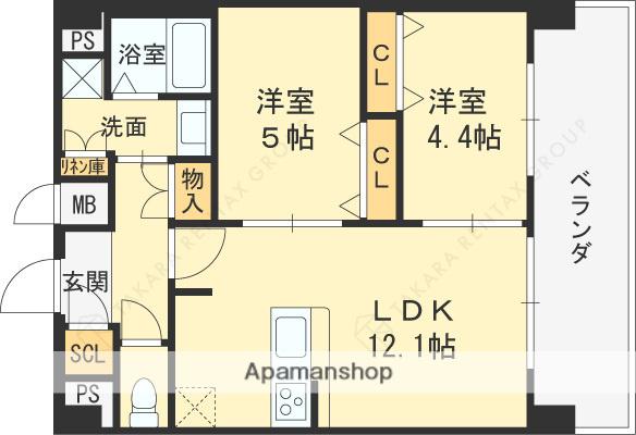プレサンス京橋GREEN YARDアルミラ(2LDK/1階)の間取り写真