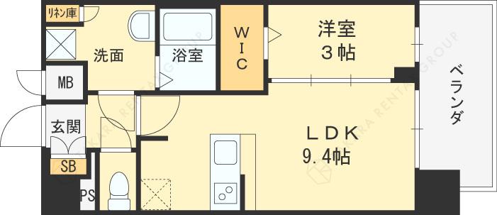プレサンス京橋GREEN YARDアルミラ(1LDK/7階)の間取り写真