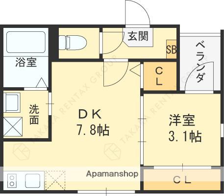 ハーモニーテラス内代町Ⅱ(1DK/2階)の間取り写真