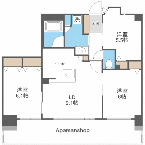 ラウロ相川(3LDK/3階)の間取り写真