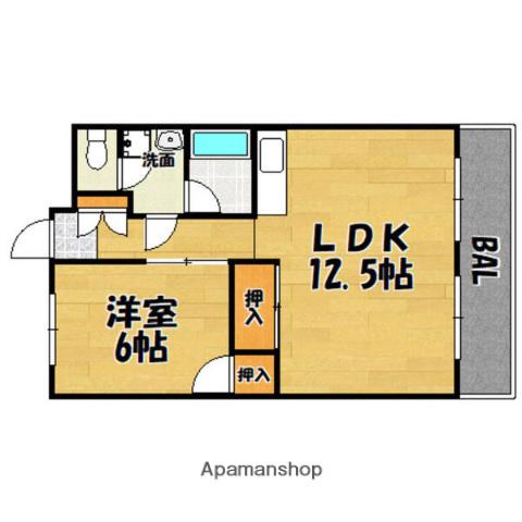 シャトー江口(1LDK/1階)の間取り写真