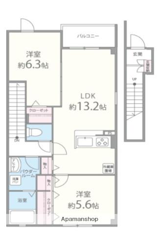 シエスタ千里丘(2LDK/2階)の間取り写真