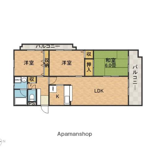 メルボルン真砂(3LDK/4階)の間取り写真