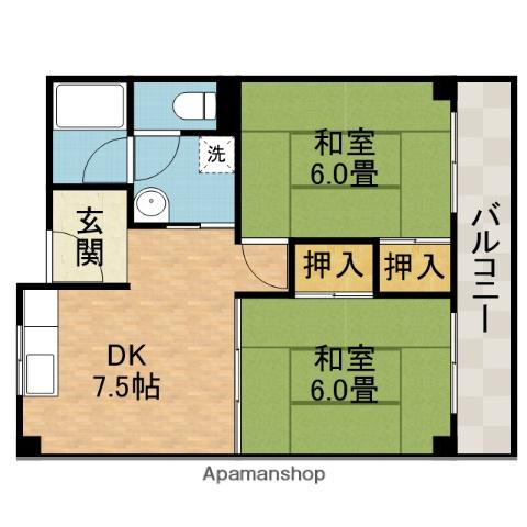 美山マンション(2DK/1階)の間取り写真