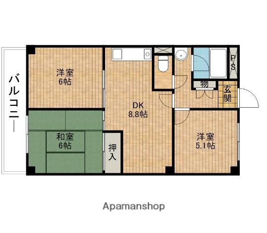 天王タウンハイツ(3DK/1階)の間取り写真