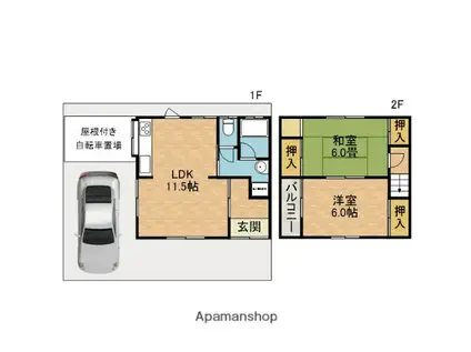 阪急電鉄京都線 茨木市駅 徒歩15分 2階建 築42年(2LDK)の間取り写真