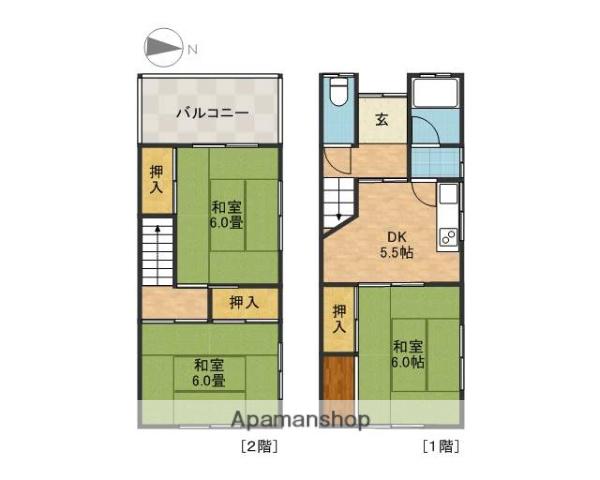 水尾連棟貸家(3DK)の間取り写真