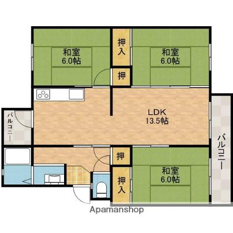 安威団地12号棟(3LDK/3階)の間取り写真