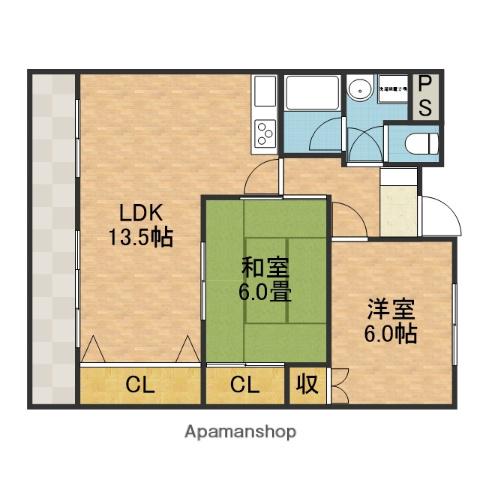 サンハイツ沢良宜西(2LDK/1階)の間取り写真