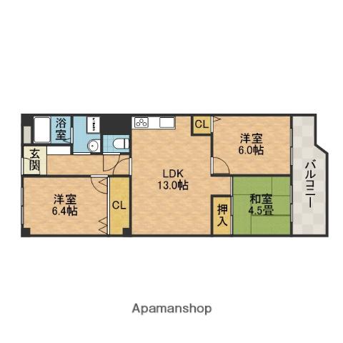 茨木春日丘グリーンハイツB棟(3LDK/6階)の間取り写真