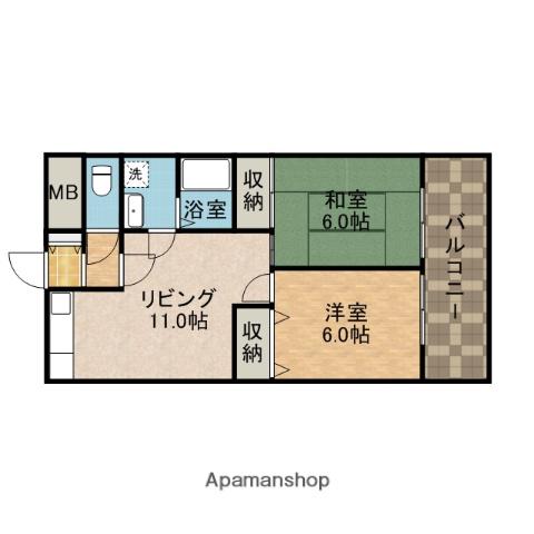 アムズコート(2LDK/3階)の間取り写真
