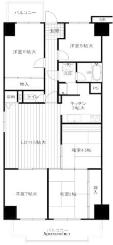 朝日プラザ千里北 C棟(5LDK/6階)の間取り写真