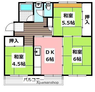 阪急電鉄京都線 茨木市駅 徒歩28分 5階建 築57年(3DK/3階)の間取り写真