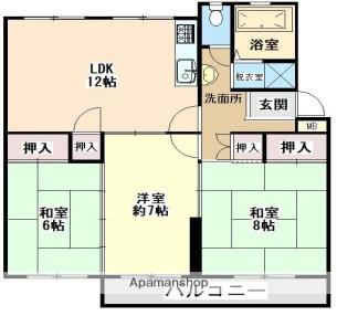 茨木郡山BAー二七棟(3LDK/1階)の間取り写真