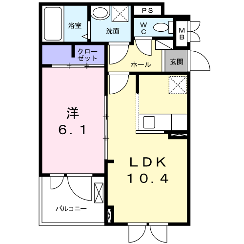 カーサフェリーチェ(1LDK/2階)の間取り写真