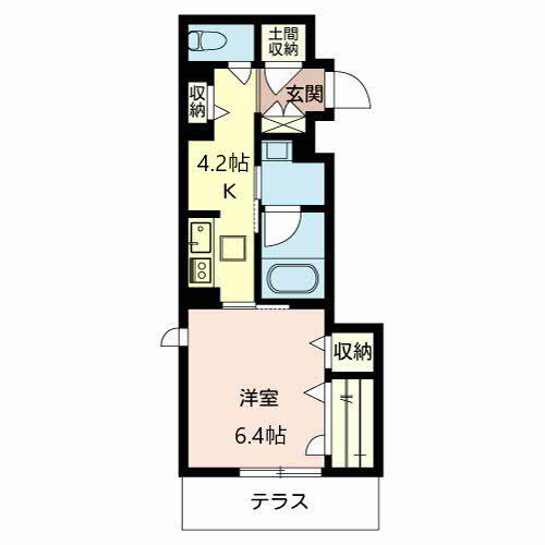 ノース・アルカディアⅡ(1K/1階)の間取り写真