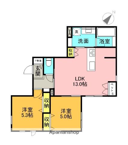 エルビエント(2LDK/1階)の間取り写真