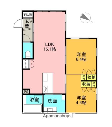 エルビエント(2LDK/1階)の間取り写真