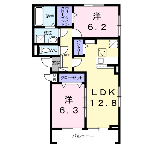 ソレイユ茨木(2LDK/1階)の間取り写真