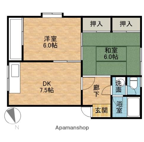 上穂ロイヤルハイツ(2DK/1階)の間取り写真