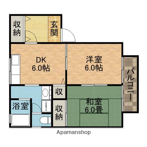 グリーンハイツB(2DK/2階)の間取り写真